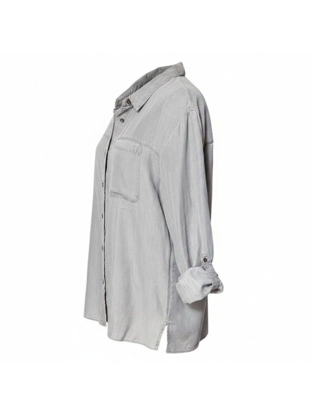 Womens Gray Blouse Button-up With Roll-tab Sleeves Size XL Jane + Delancey